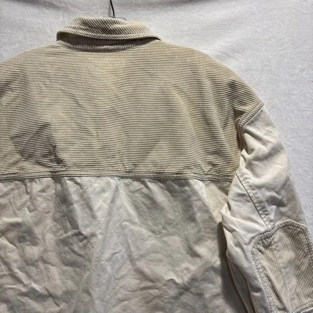 Madewell Women’s Cotton Chino Boxy Shirt Jacket Natural Size Large Elbow Patches